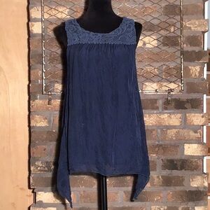 Marina Gigli Made in Italy tank blouse silk blue lace L